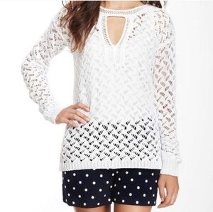 Diane Von Vurstenberg Designer Open Knit White Quiet Luxury Sweater Size L